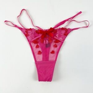 NEW Love Vera Mesh Lace Thong Panty Underwear Pink Red Heart Size Medium NWOT